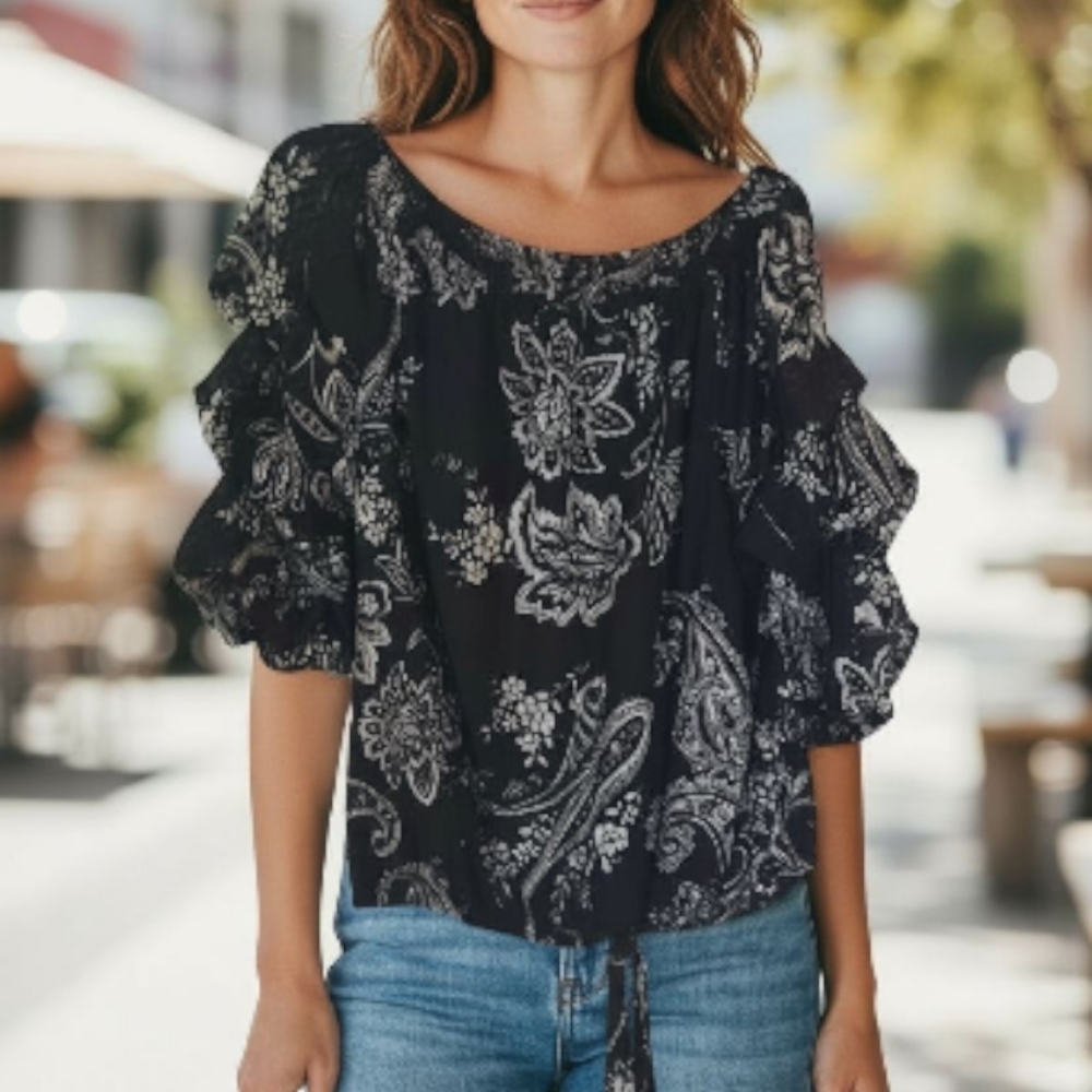 Vince Camuto Black and White Paisley Blouse